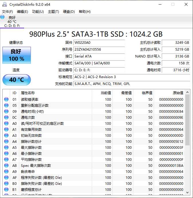 CrystalDiskInfo（硬盘诊断工具）v9.2.2中文绿色单文件版 第1张