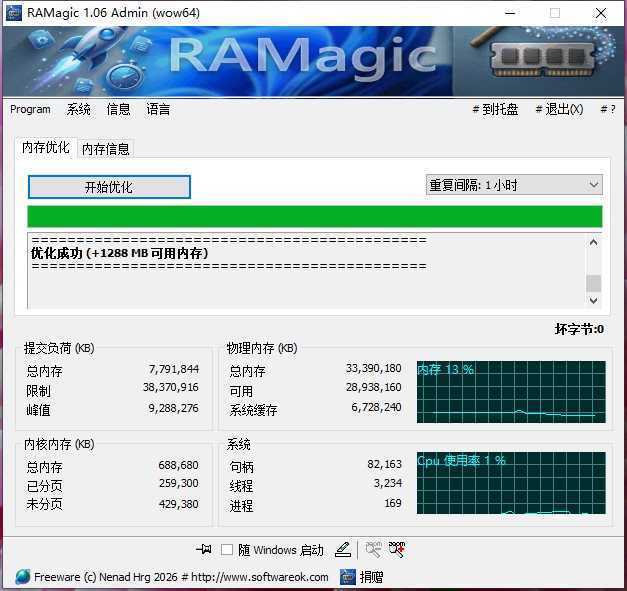 RAMagic(Windows内存优化工具) v1.06 多语便携版 第1张 RAMagic(Windows内存优化工具) v1.06 多语便携版 第1张